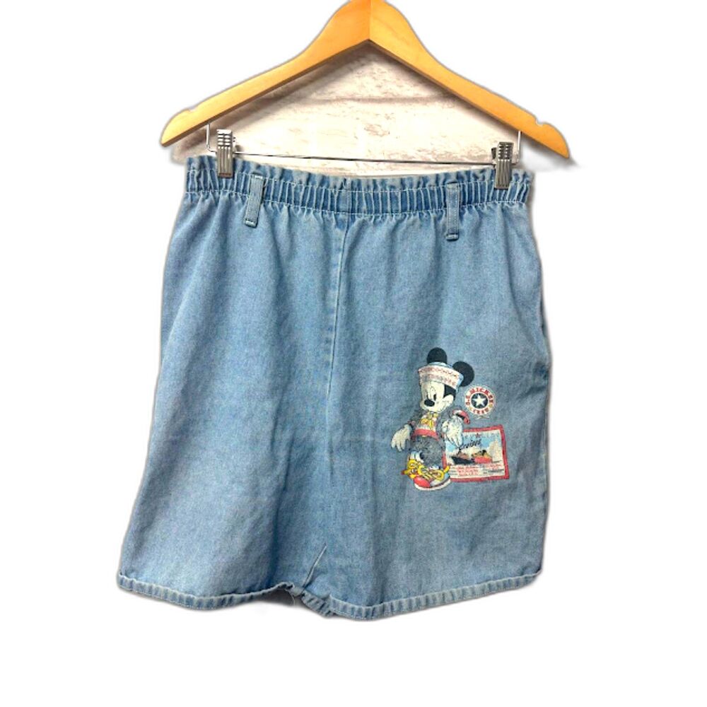 VTG Mickey Unlimited Disney Cruise Line Denim Shorts Elastic Sz M Blue Nautical